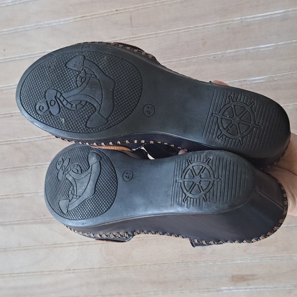 Spring Step Amuna Leather T-Strap Navy Floral Design Wedge Heel Comfy Sandals - Picture 6 of 12